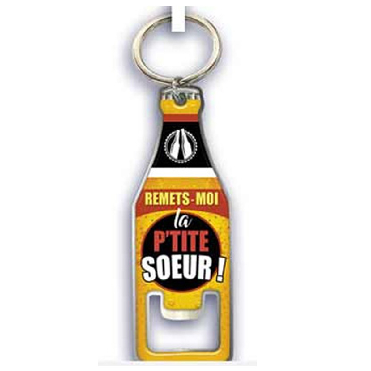 Porte-Clés décapsuleur \'Bière\' jaune (remets-moi, la p\'tite Soeur !) - 85x28 mm - [R1440]