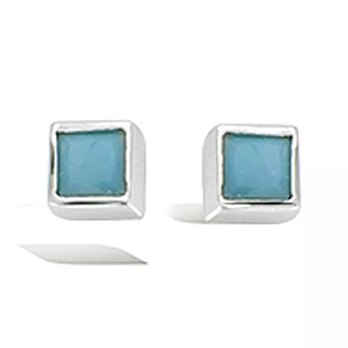 les trésors de lily Boucles argent 'Boho' turquoise argenté (rhodié) 3x3 mm [Q1051]
