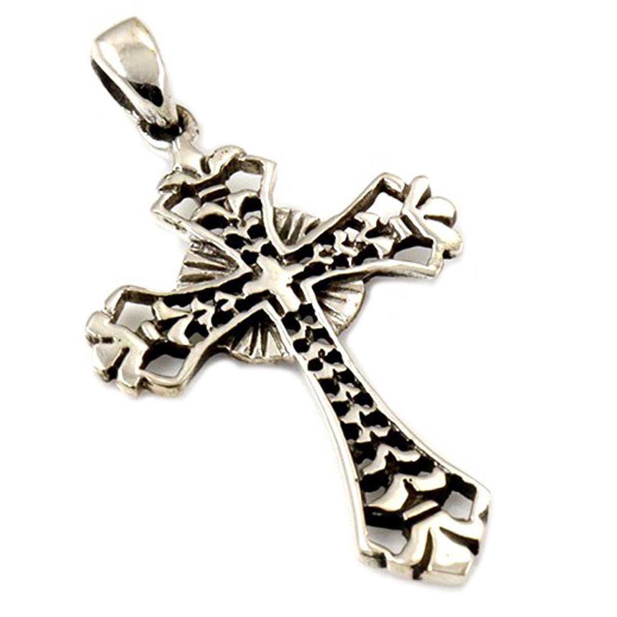 Pendentif Argent artisanal \'Croix\' argent vieilli - 35x24 mm - [Q7501]