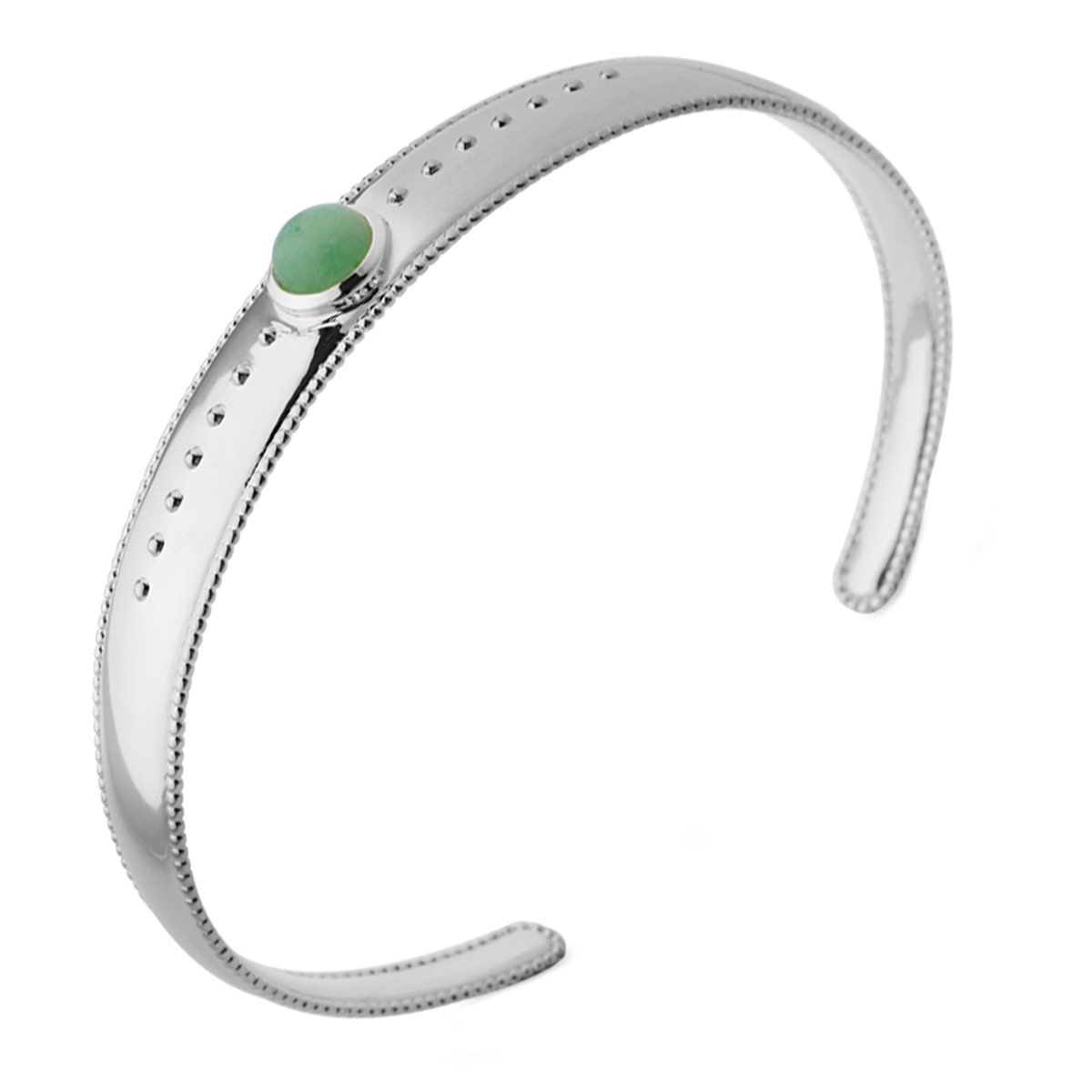 Bracelet Argent \'Cléopatra\' aventurine vert argenté (rhodié) - 58 mm 10 mm - [Q4153]