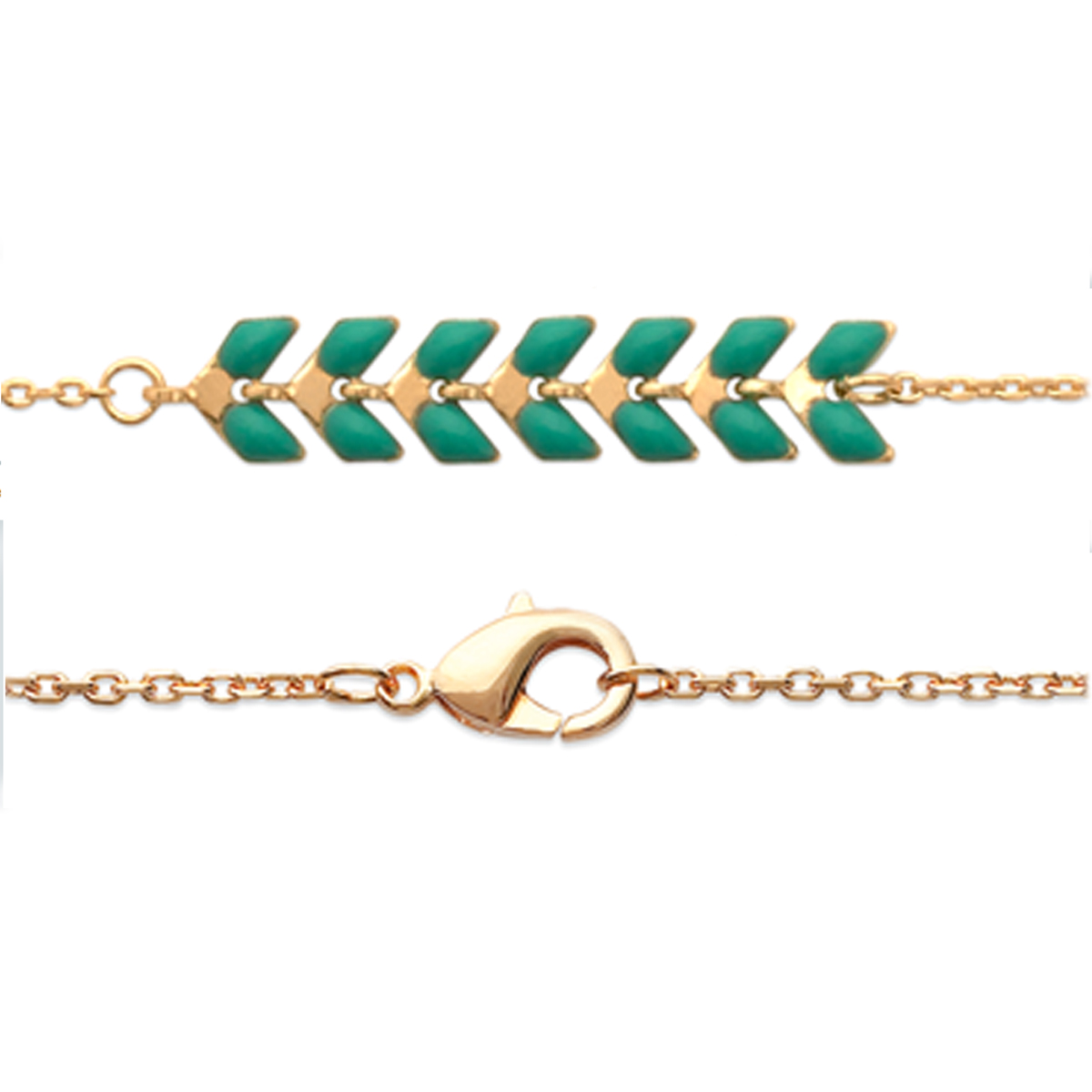 Bracelet Plaqué Or \'Boho\' vert doré (épi de blé) - 18 cm, 30x6 mm - [Q4156]