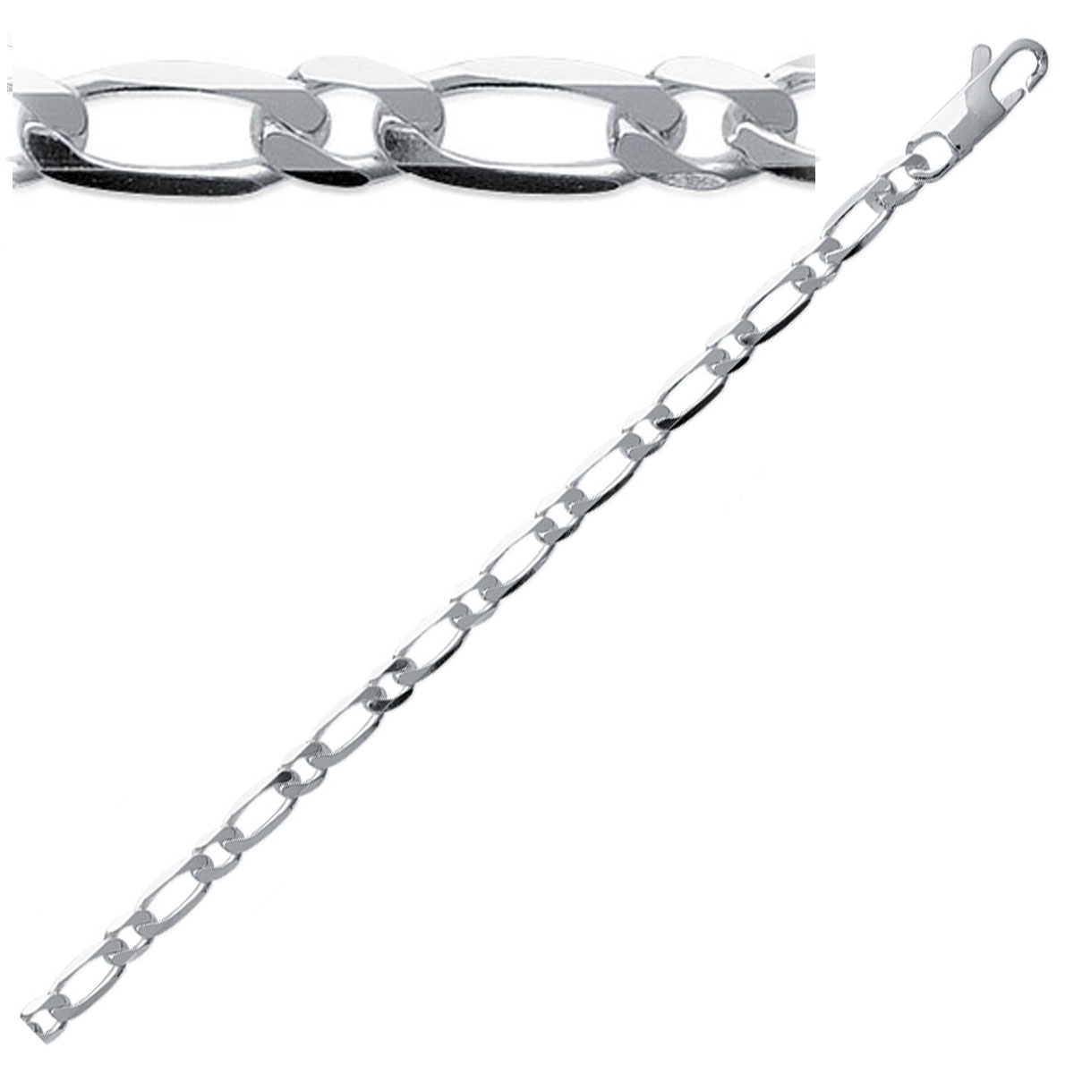 Bracelet Argent \'Figaro\' argenté - 21 cm 3 mm - [Q4157]