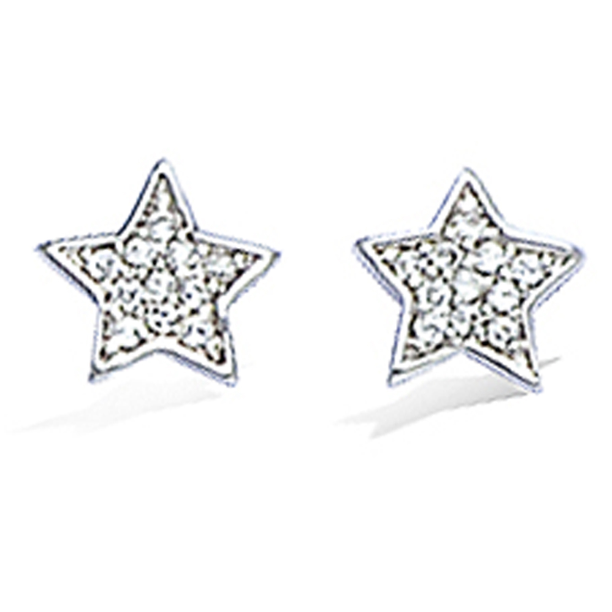 Boucles Argent \'Etoiles\' blanc argenté (rhodié) - 6 mm - [K6662]
