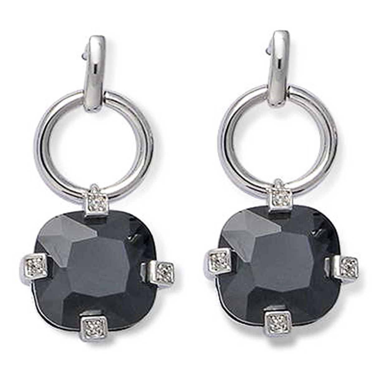 Boucles Argent \'Ruth\' noir argenté (rhodié) - 28x13 mm - [K6667]