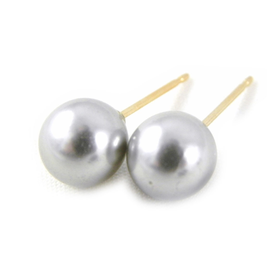 BO Plaqué Or Perles Grises 8 mm - [B8467]