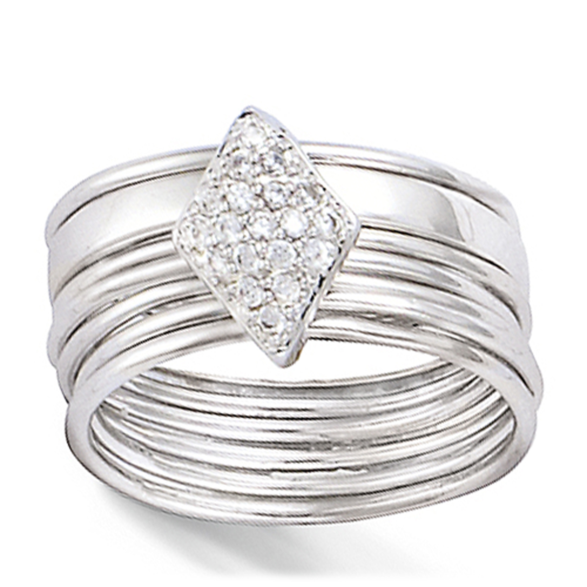 Bague argent \'Sissi\' argenté (rhodié) - semainier 7 anneaux (losange 10x7 mm) - [L7147]