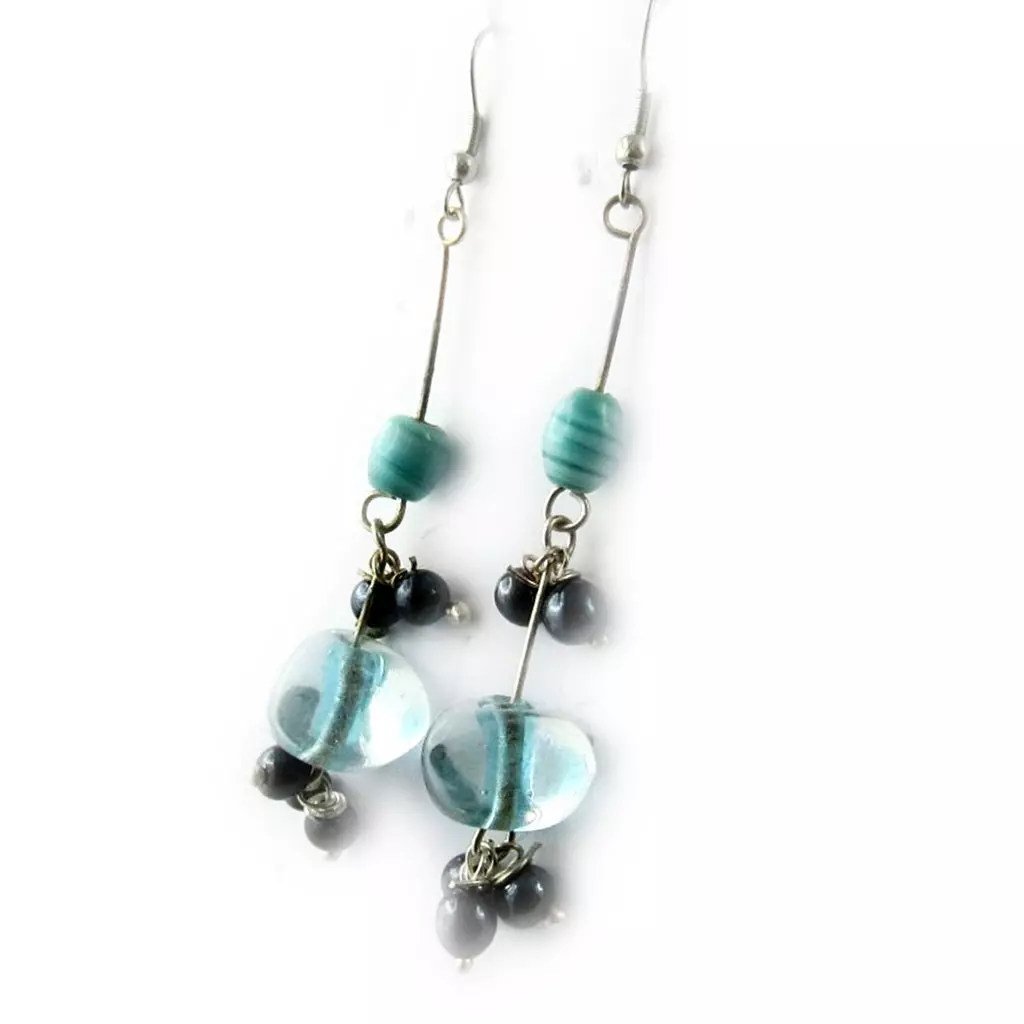 les trésors de lily Boucles 'Calcutta' Turquoise Gris [B8542]