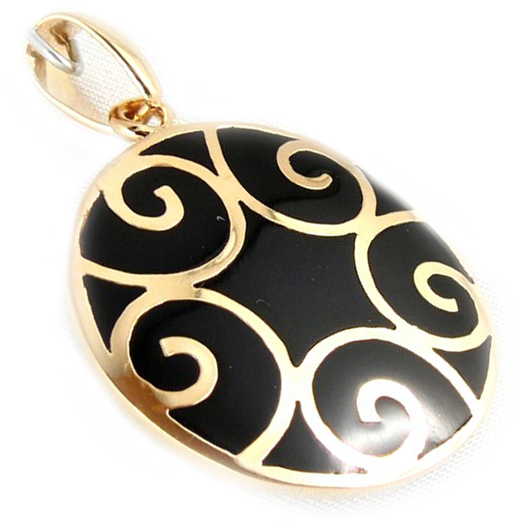 Pendentif Plaqué Or \'Alexandrie\' Noir Doré  - [B8820]