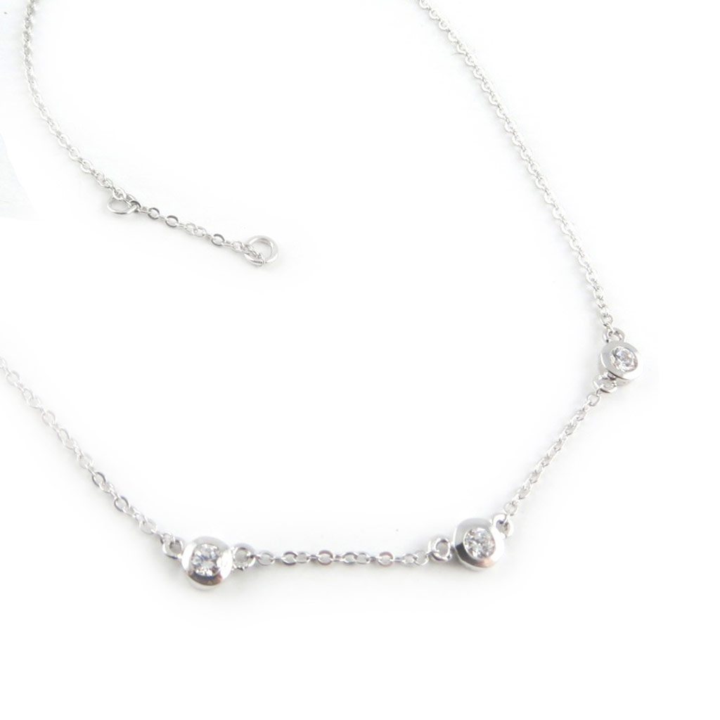 Collier Argent \'Lucioles\' Blanc  - [B8824]