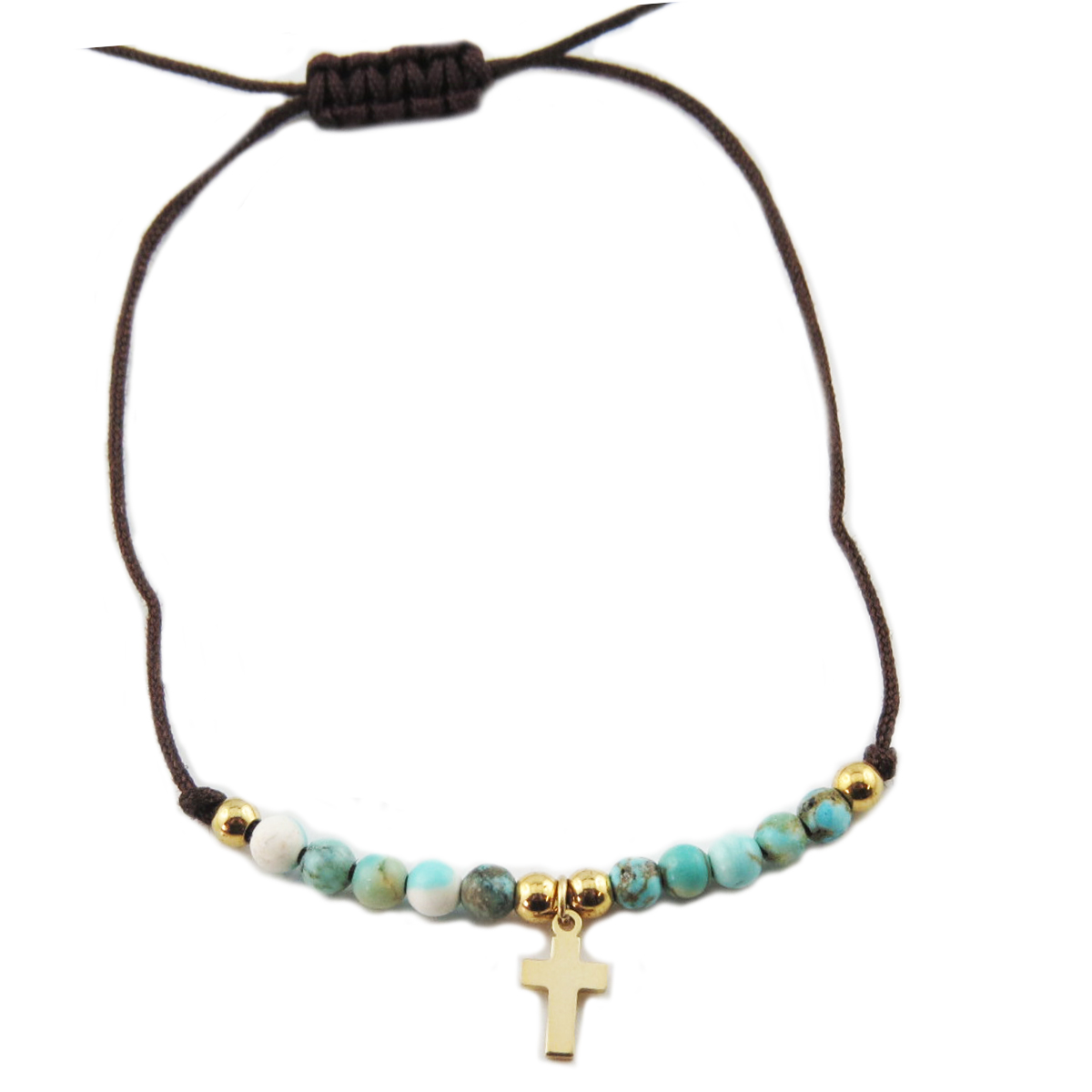 Bracelet acier \'Croix\' turquoise doré - 10x7 mm - [R0131]
