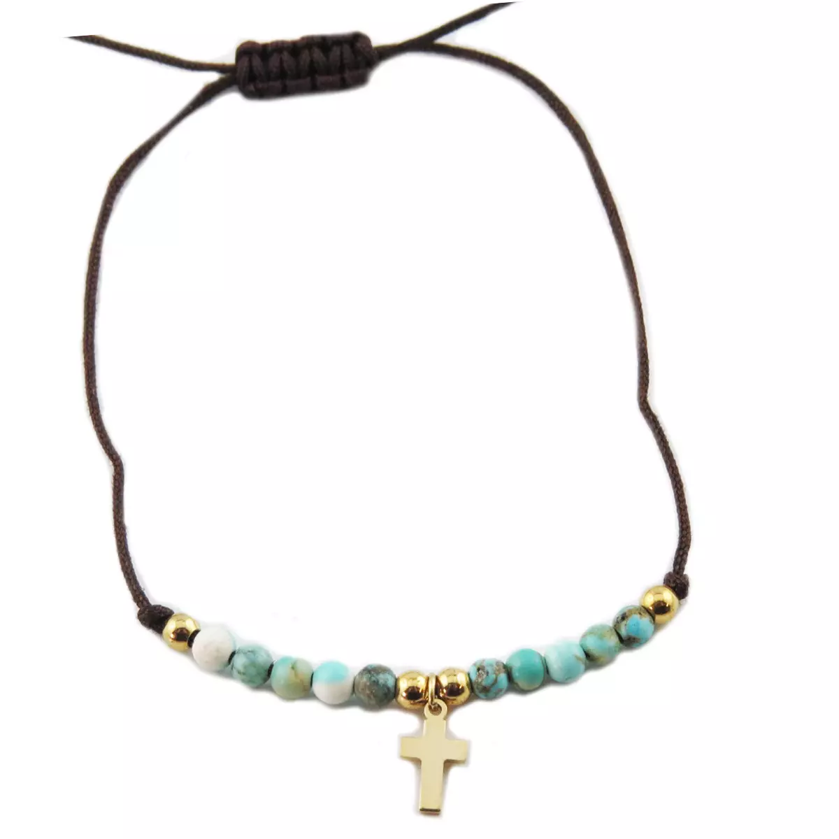 les trésors de lily Bracelet acier 'Croix' turquoise doré 10x7 mm [R0131]