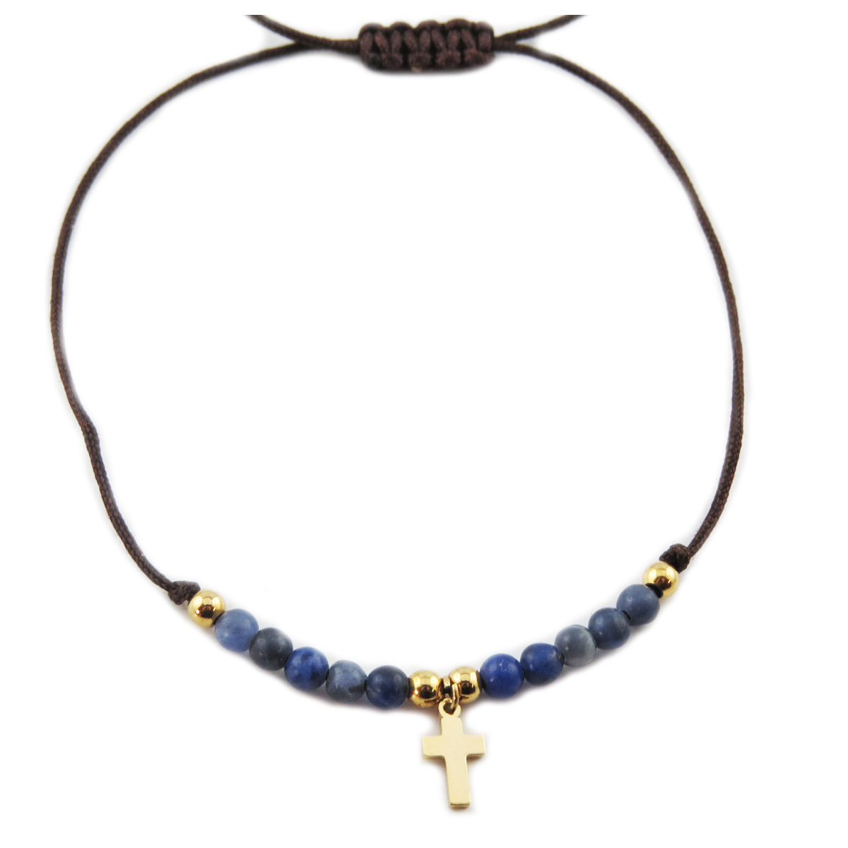 Bracelet acier \'Croix\' bleu doré - 10x7 mm - [R0132]