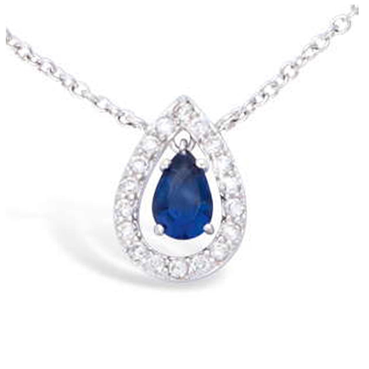 Collier Argent \'Sissi\' saphir blanc argenté (rhodié) - 13x9 mm - [L7242]