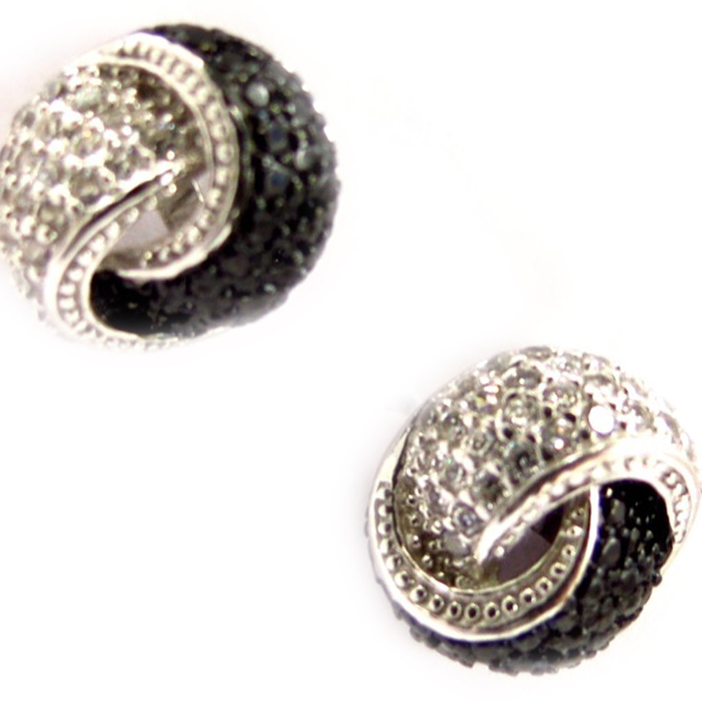 Boucles Argent \'Sissi\' noir blanc - [K7172]