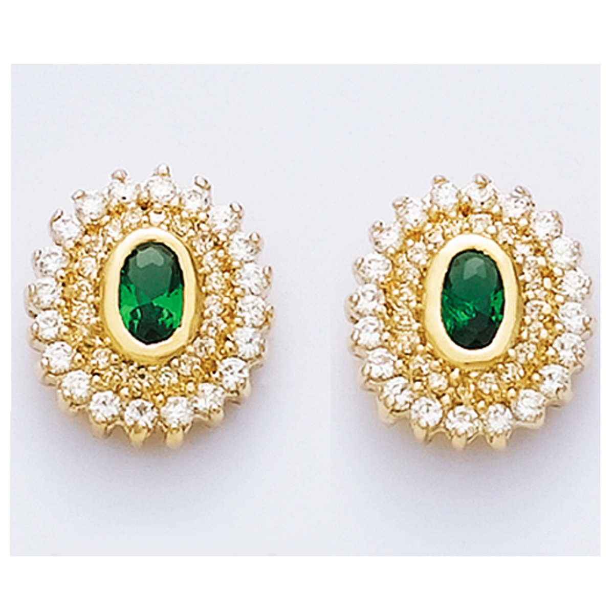Boucles Plaqué Or \'Sissi\' vert émeraude blanc doré - 12x11 mm - [K7174]