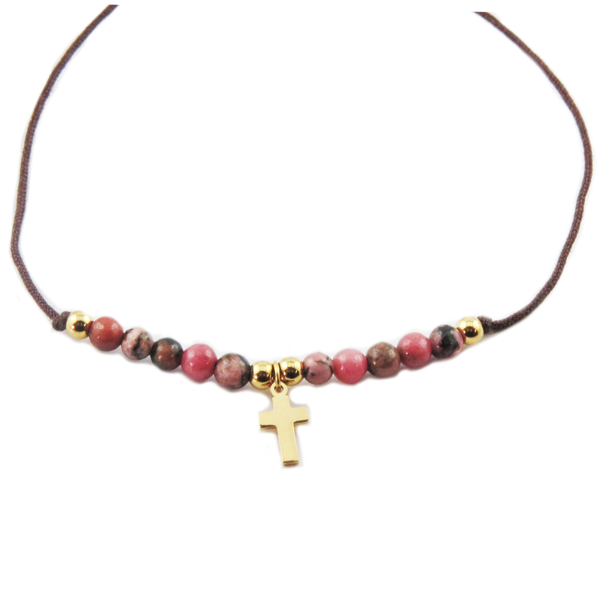 Bracelet acier \'Croix\' rose doré - 10x7 mm - [R0134]