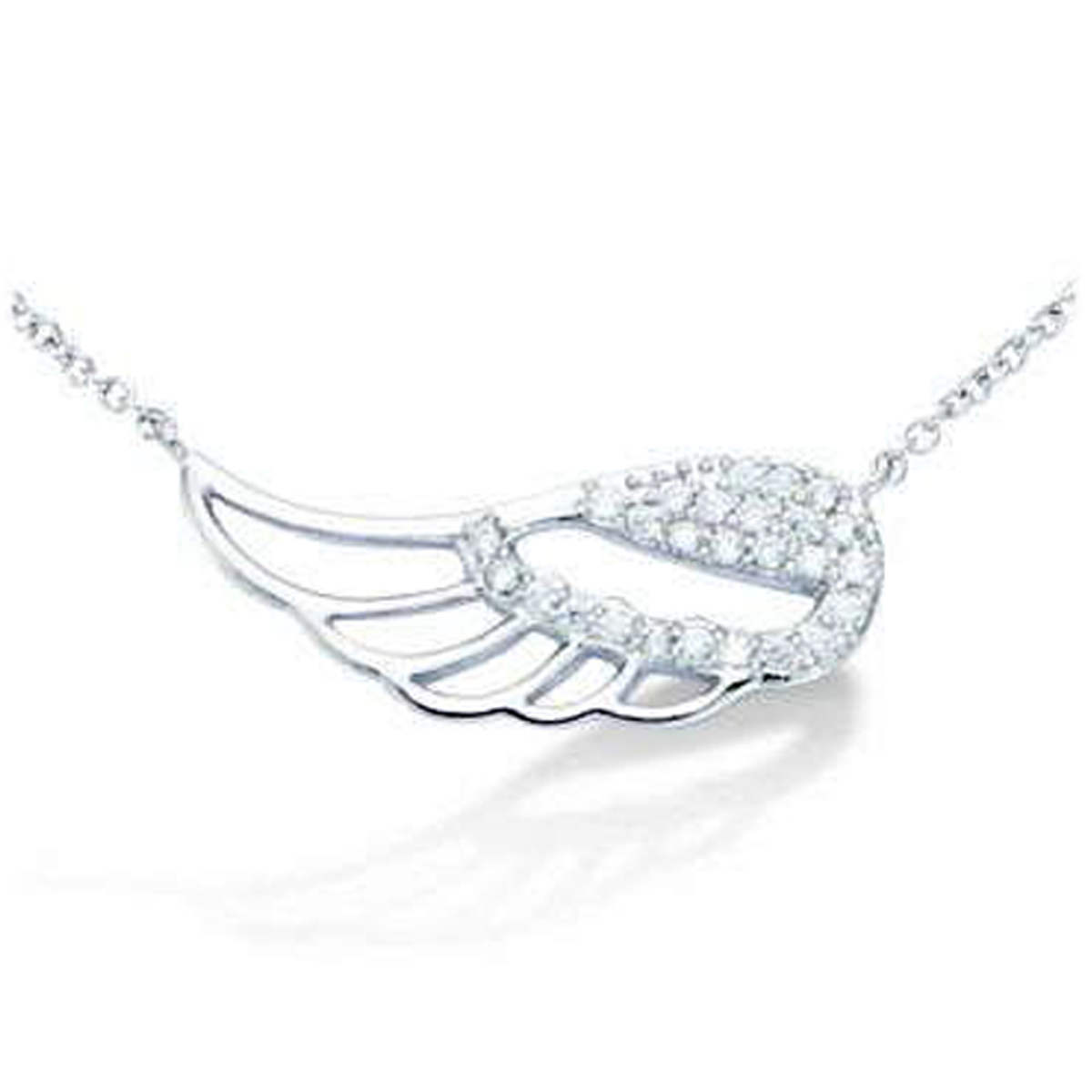 Collier Argent \'Les Ailes d\'Ange\' blanc argenté (rhodié) - 25x10 mm - [L7249]