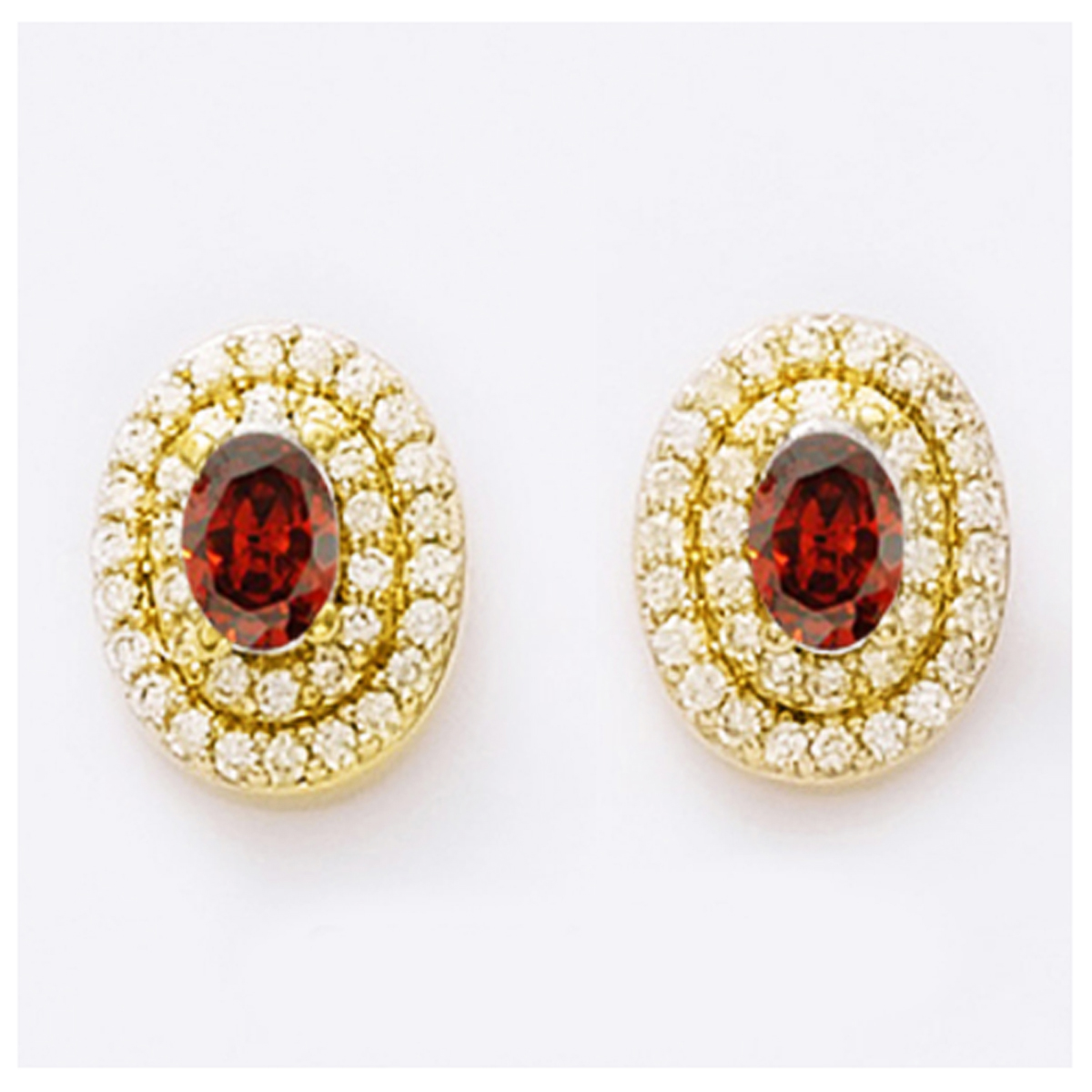 Boucles Plaqué Or \'Sissi\' grenat doré - 12x10 mm - [K7187]