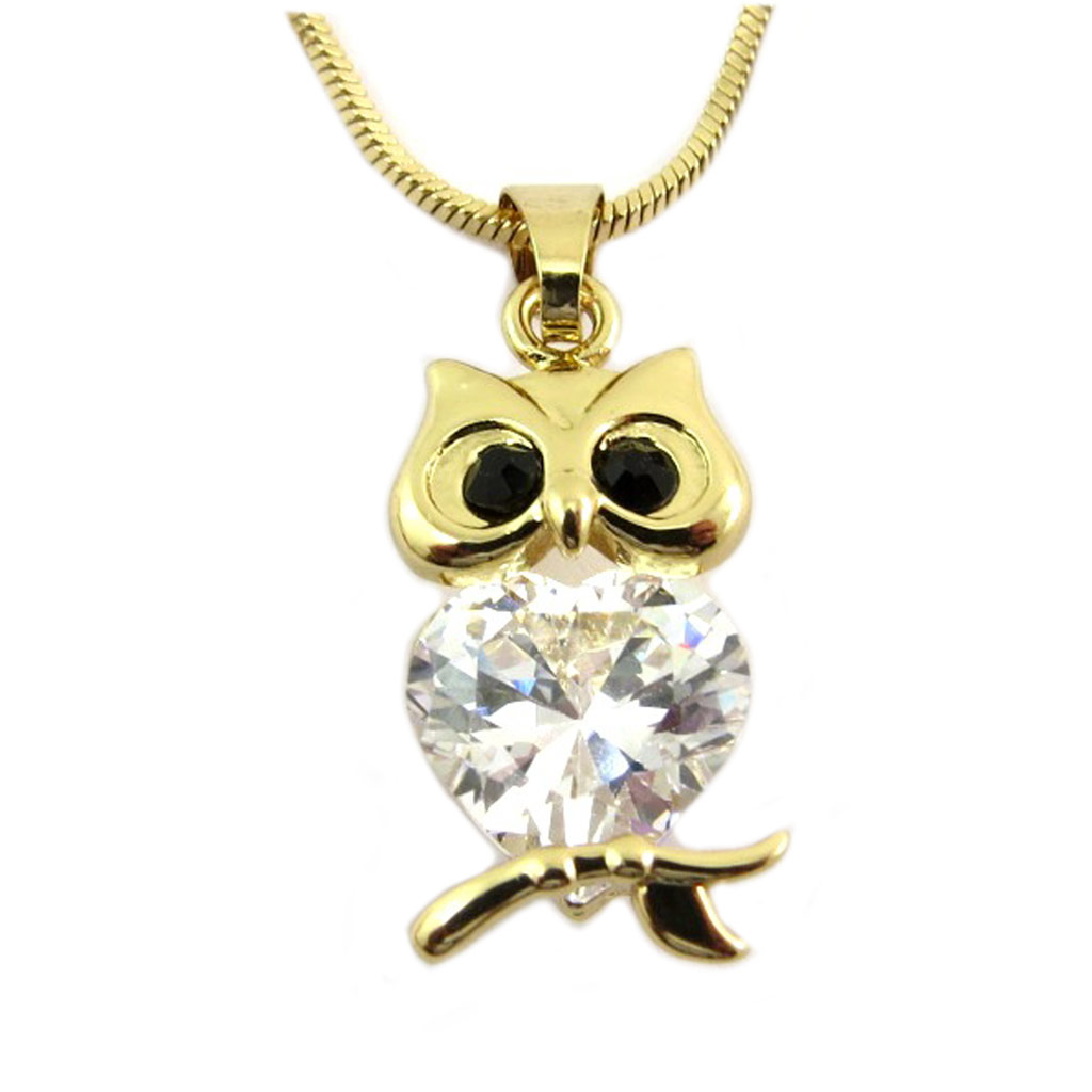 Collier Créateur \'Chouette\' blanc doré - 20x10 mm - [P7601]