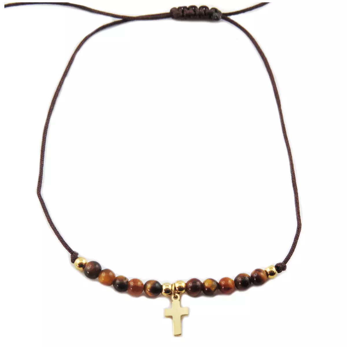 les trésors de lily Bracelet acier 'Croix' marron doré 10x7 mm [R0137]