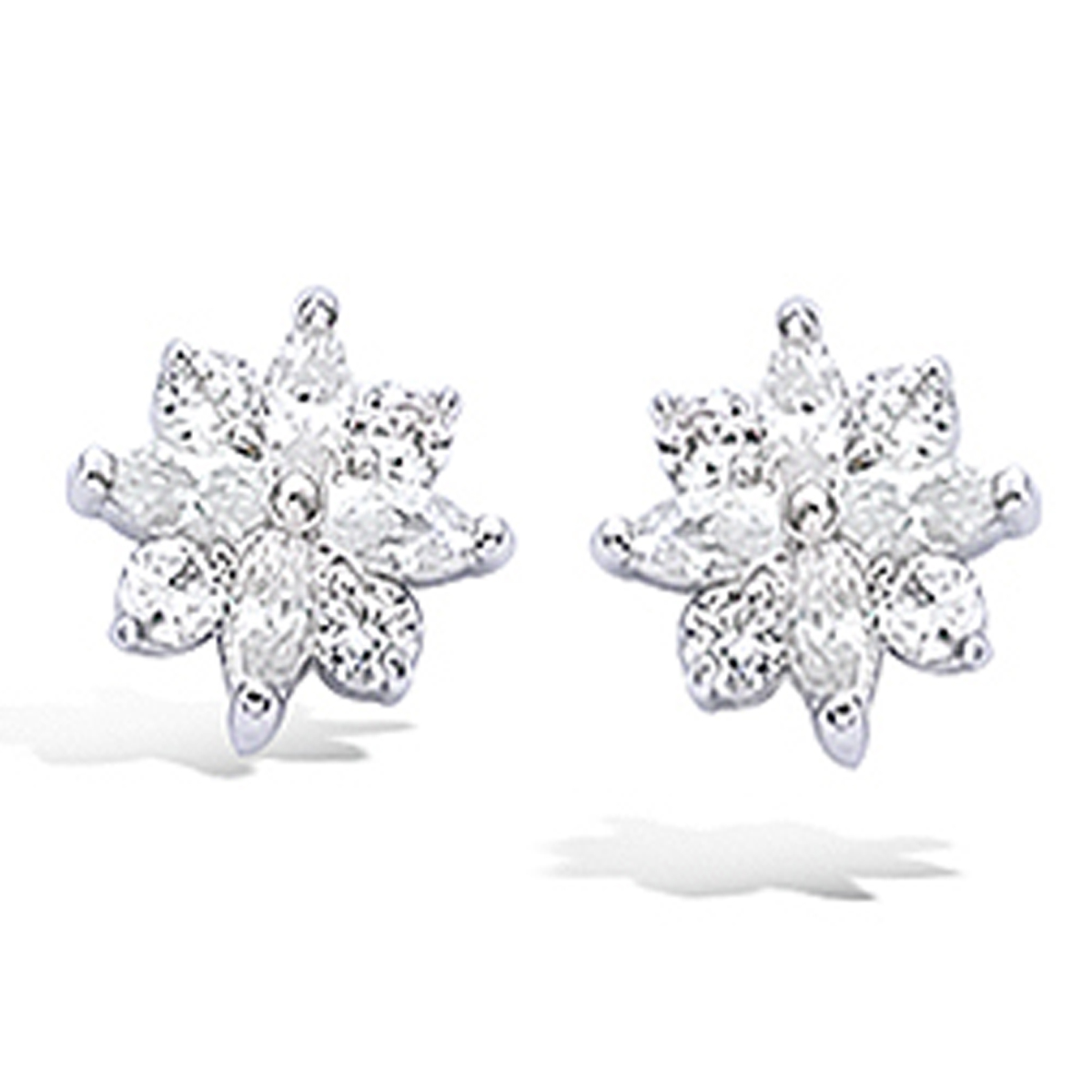 Boucles Argent \'Sissi\' blanc argenté (rhodié) - 9x9 mm - [K7191]