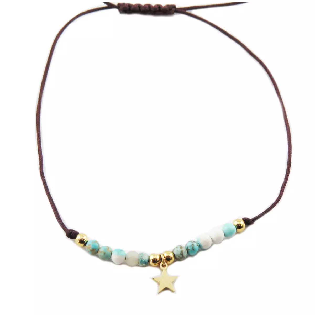 les trésors de lily Bracelet acier 'Une Etoile est Née' turquoise doré étoile 7 mm [R0139]