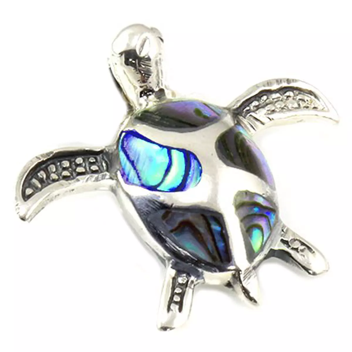 les trésors de lily Pendentif Argent artisanal 'Tortue' bleu nacre argenté 19x18 mm [Q7514]