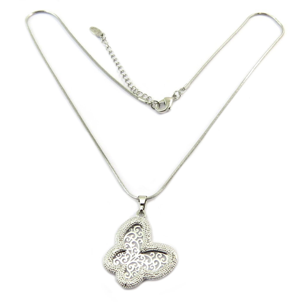 Collier Créateur \'Papillon\' blanc argenté - 25x25 mm - [P7607]