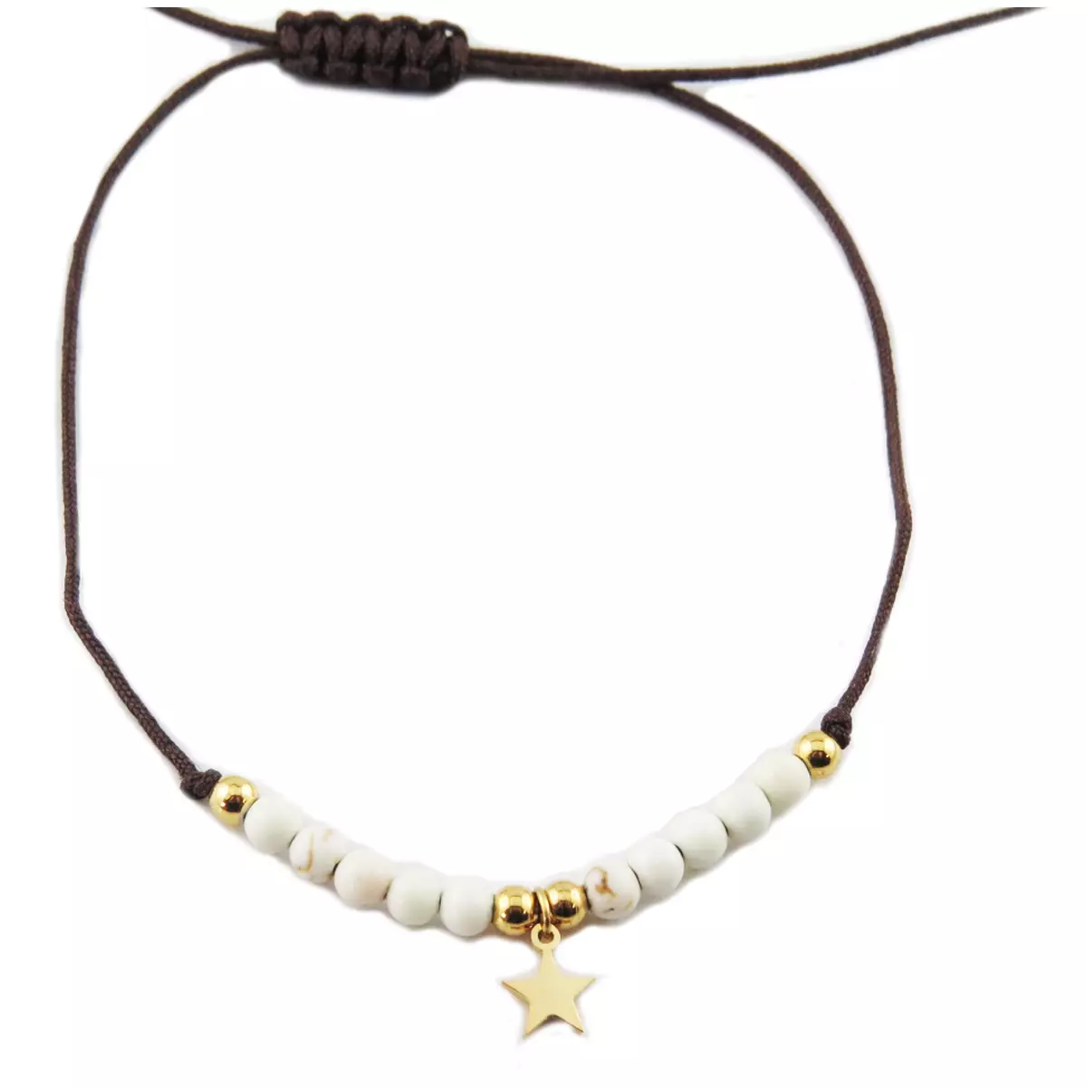 les trésors de lily Bracelet acier 'Une Etoile est Née' blanc doré étoile 7 mm [R0142]