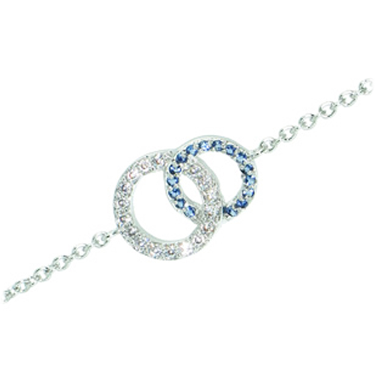 Bracelet Argent \'Sissi\' bleu blanc argenté rhodié (cercles) - 15x10 mm - [Q1079]