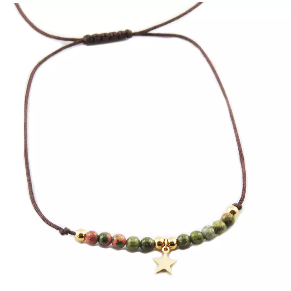 les trésors de lily Bracelet acier 'Une Etoile est Née' vert doré étoile 7 mm [R0143]
