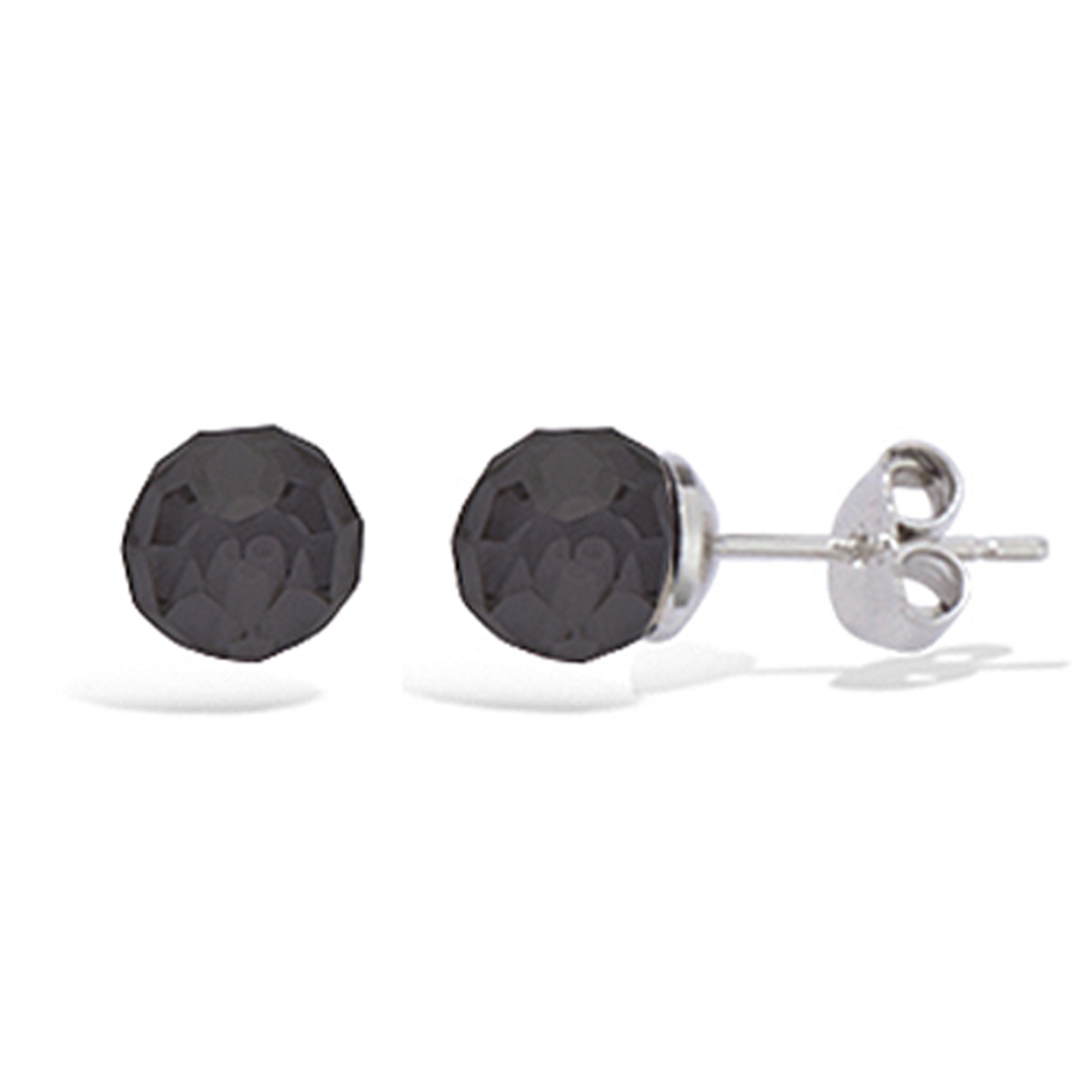 BO Argent \'Boules de Cristal\' noir argenté (rhodié) - 6 mm - [J3520]