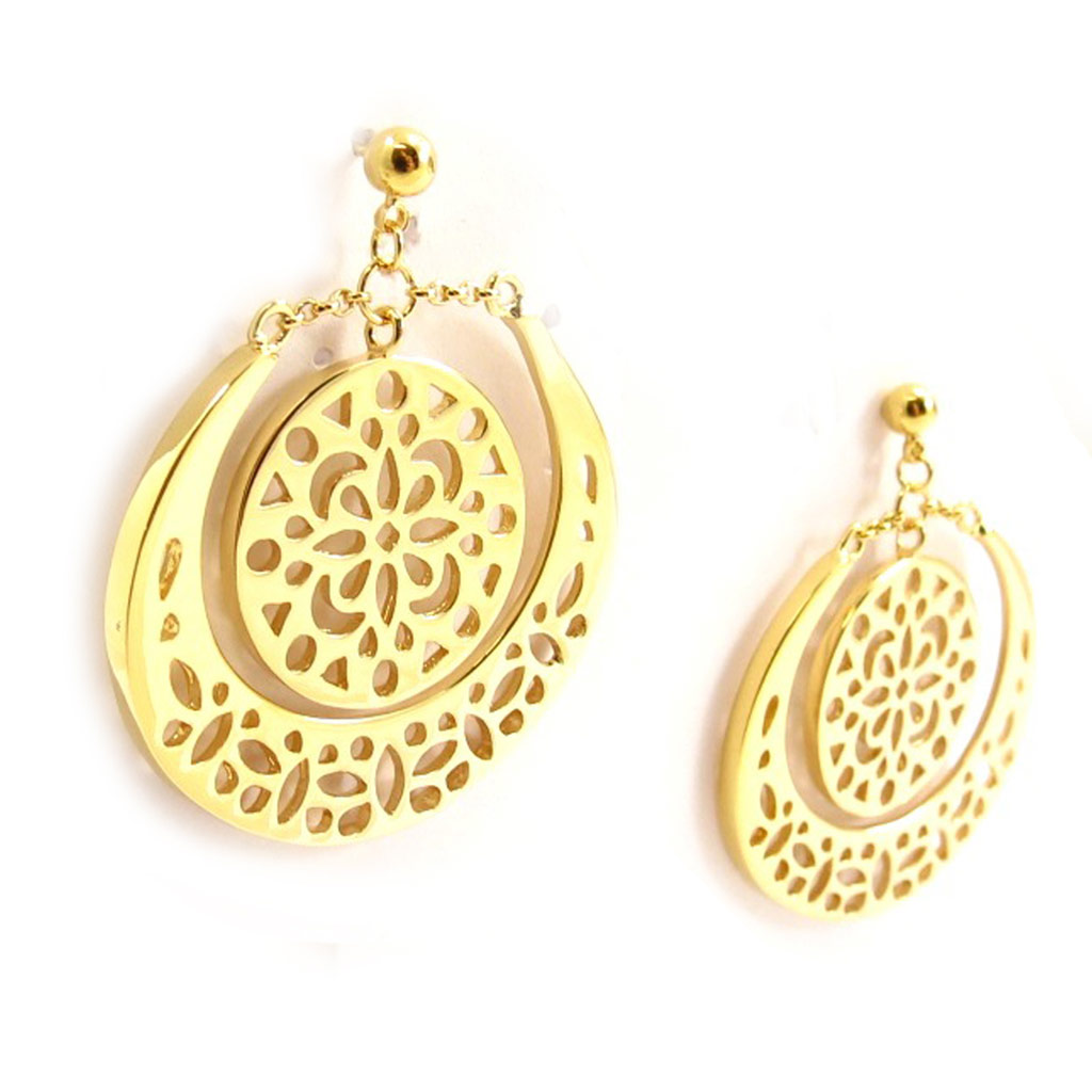 Boucles plaqué or \'Carmen\' doré - 38x35 mm - [K7198]