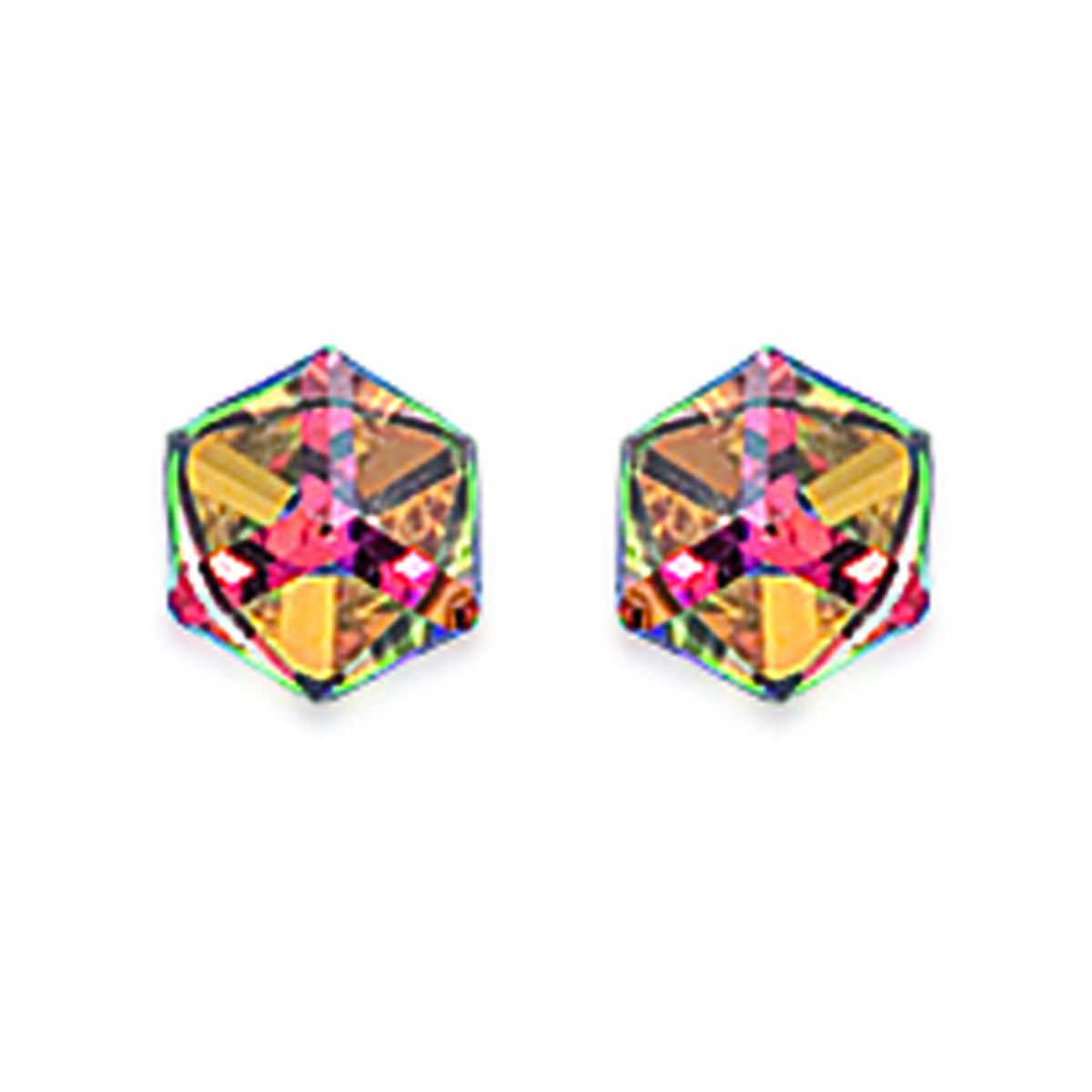 Boucles Argent \'Cubes de Cristal\' Vert Boréal - 4 mm - [B9445]