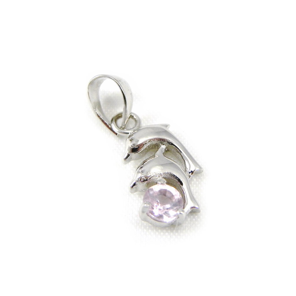 Pendentif Argent \'Tendres Dauphins\' rose  - [G9001]