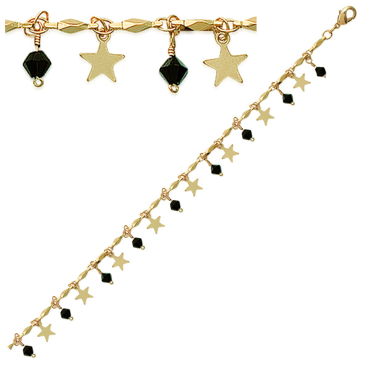 Bracelet Plaqué Or \'Salsa\' Noir Doré - 10 mm - [B9454]