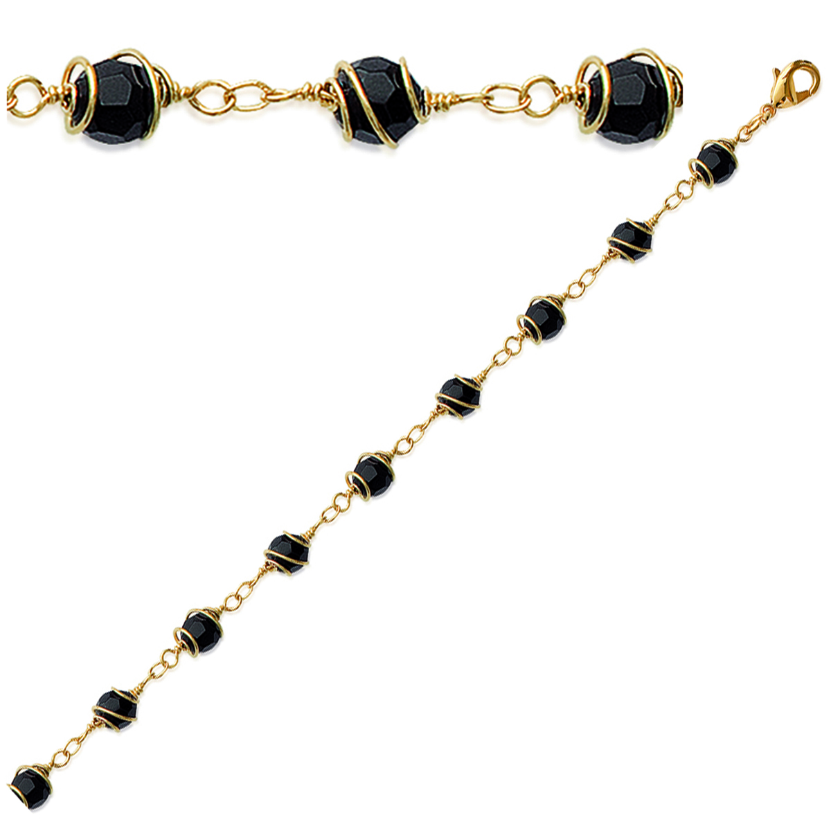 Bracelet Plaqué Or \'Vanessa\' Noir Doré - 7 mm - [B9460]