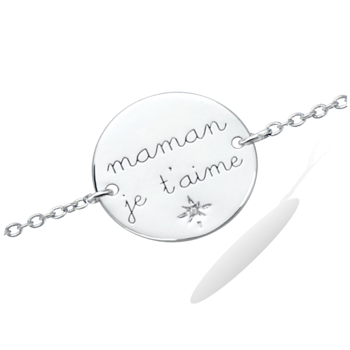 Bracelet Argent \'Maman Je t\'aime\' blanc argenté (rhodié) - 15 mm - [R2558]