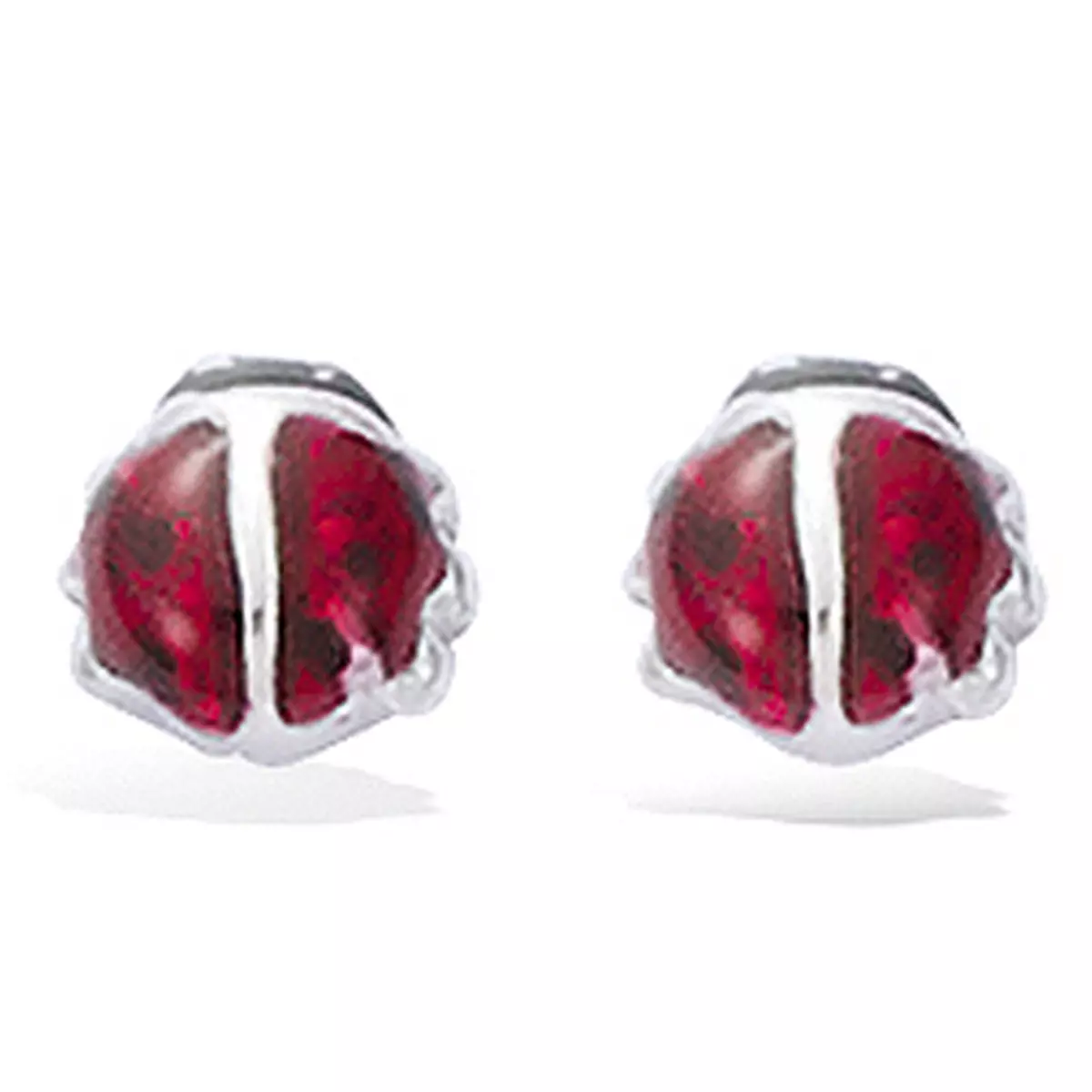 les trésors de lily BO Argent 'Coccinelle' Rouge Noir argenté (rhodié) 7x7 mm [G9025]