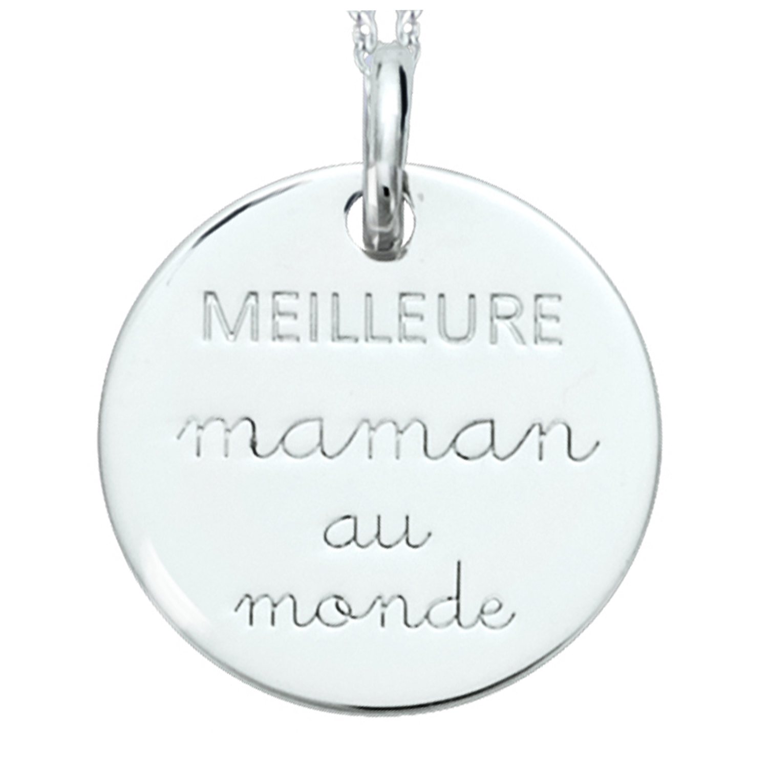 Pendentif Argent \'Meilleure Maman au monde\' argenté (rhodié) - 18 mm - [R2567]