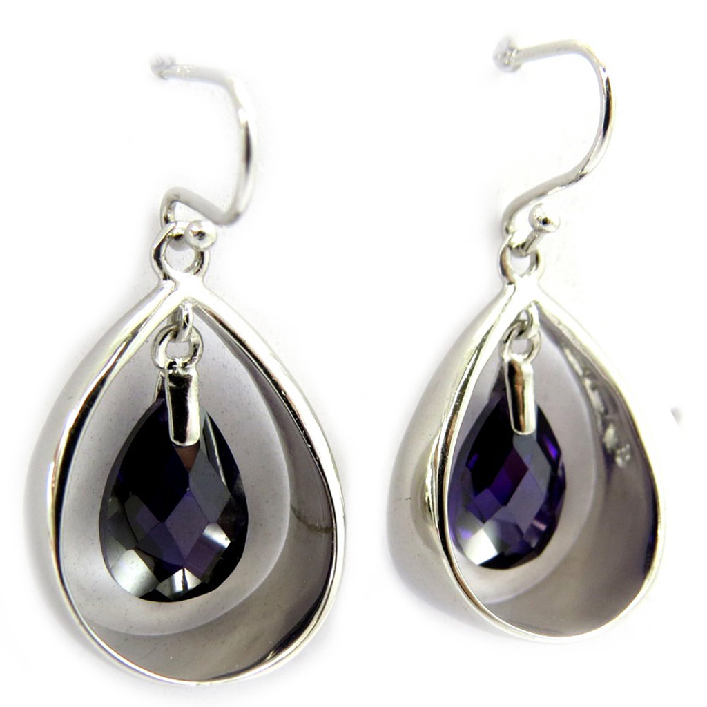 Boucles Argent \'Linda\' améthyste argenté (rhodié) - 18x14 mm - [G9035]