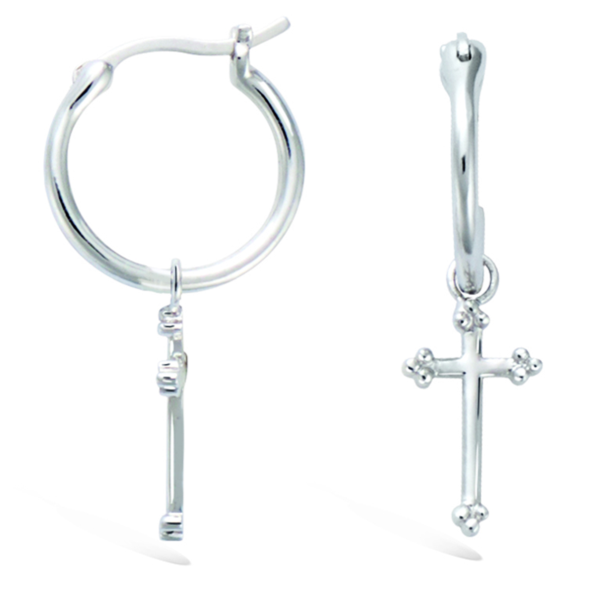 Créoles Argent \'Croix\' argenté (rhodié) - 15 mm, 13x8 mm - [R1532]