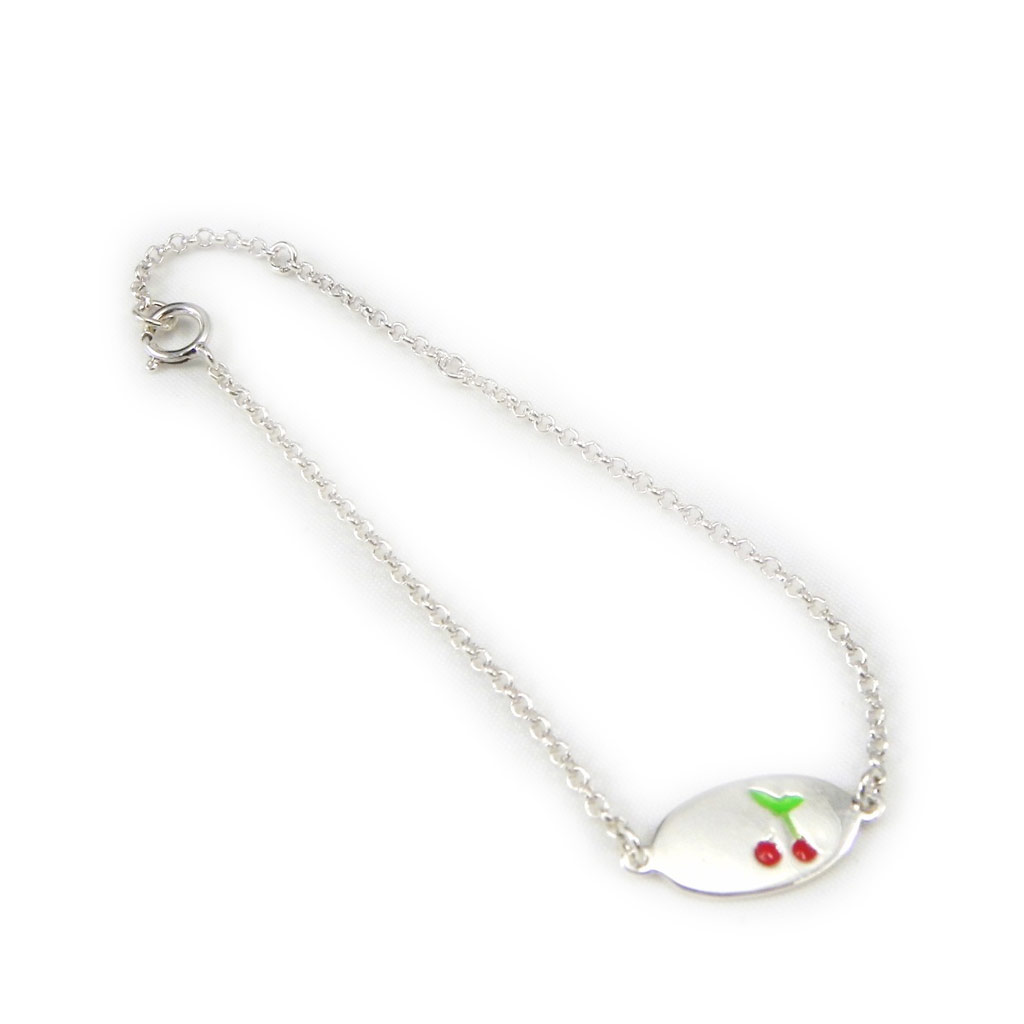 Gourmette Argent \'Cerises\' rouge argenté - 6x8 mm - [G9049]