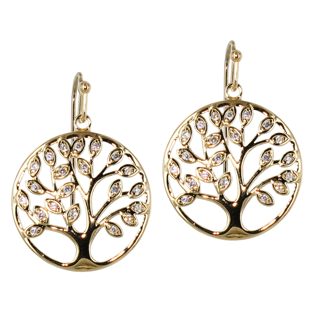 Boucles plaqué or \'Arbre de Vie\' blanc doré - 20 mm - [R1535]