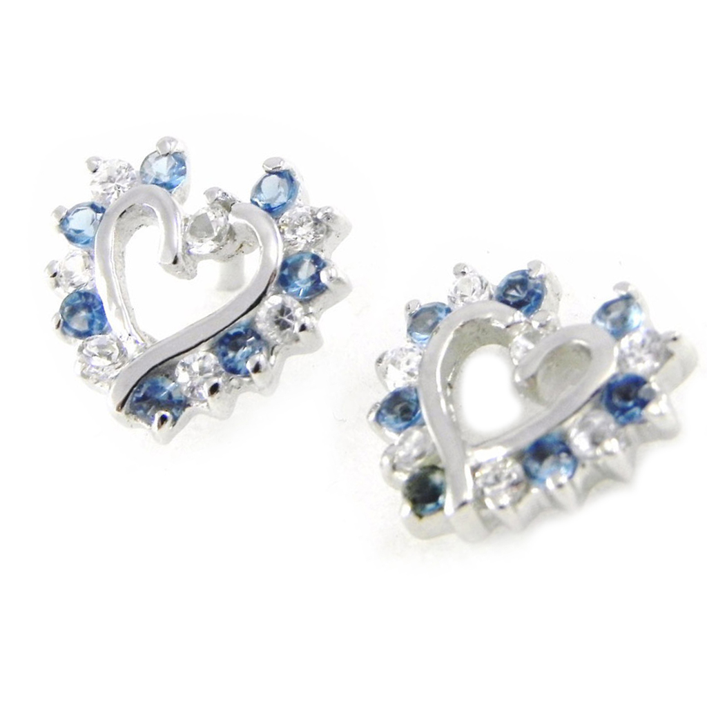 Boucles Argent \'Précieux Petit Coeur\' Bleu Blanc - [B9529]