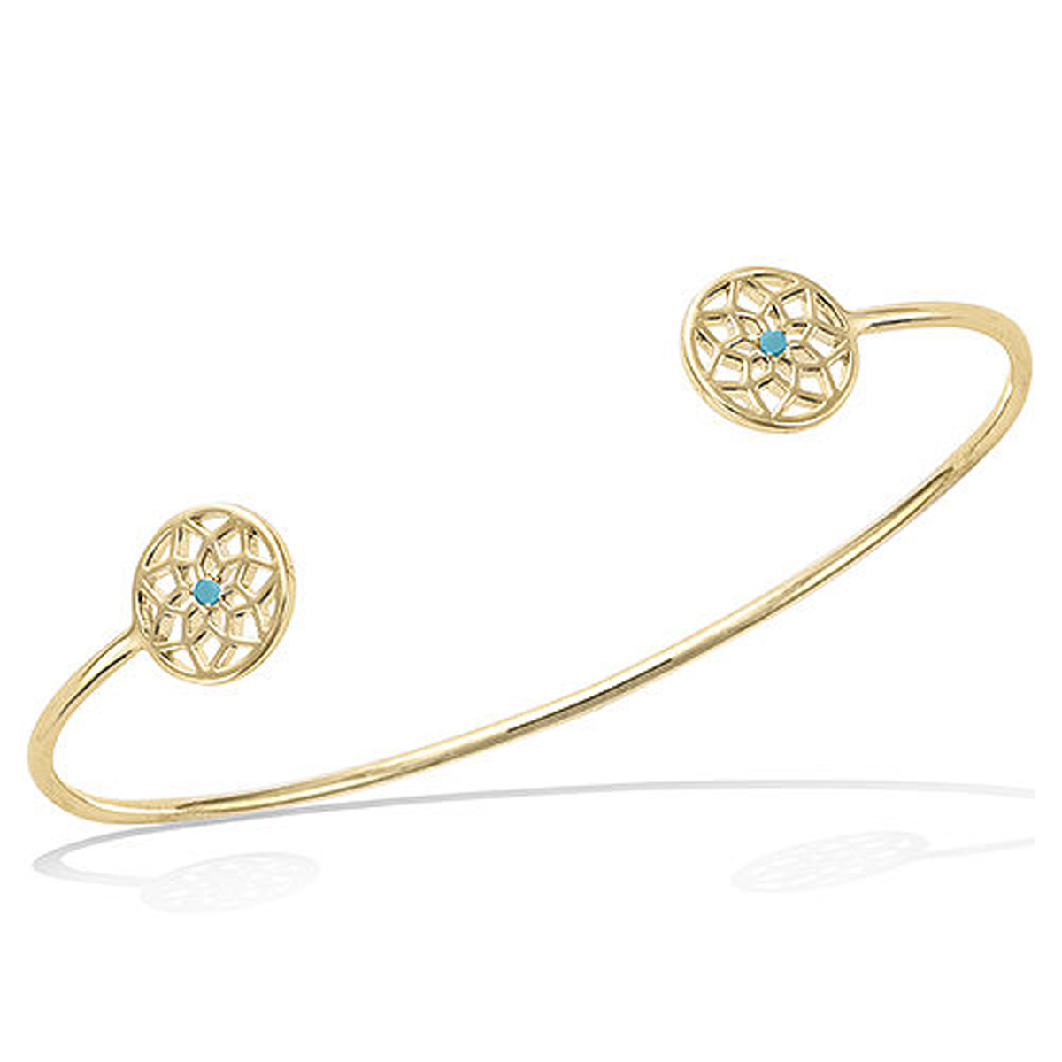 Bracelet plaqué or ouvert \'Boho\' turquoise doré (dreamcatcher) - 60 mm , 10 mm - [R1539]