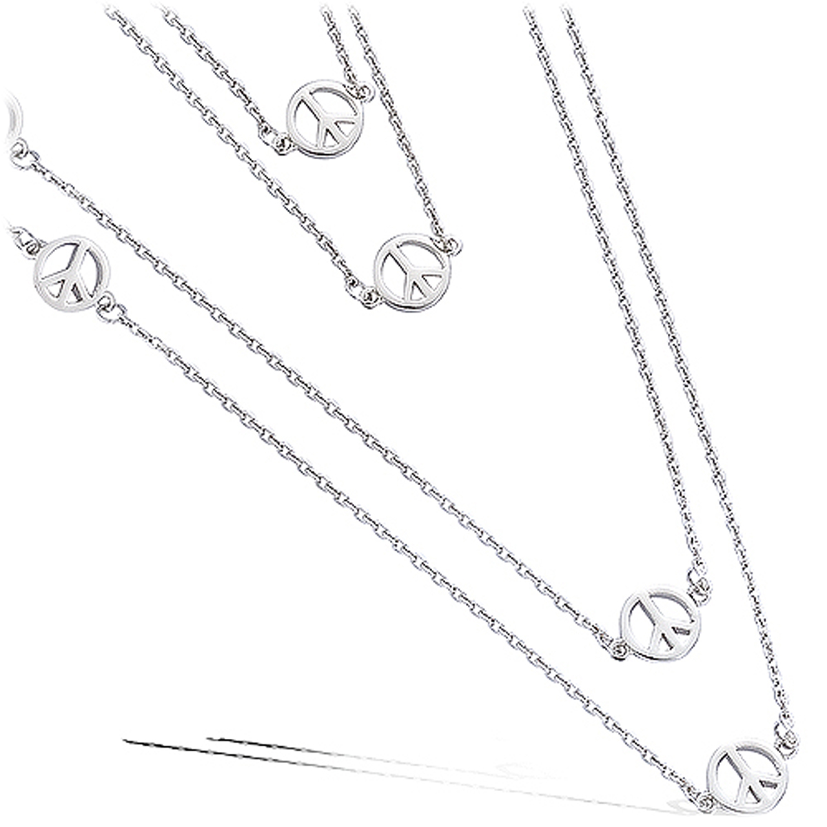 Collier sautoir Argent \'Peace\' argenté (rhodié) - 85 cm, 8 mm - [G9058]