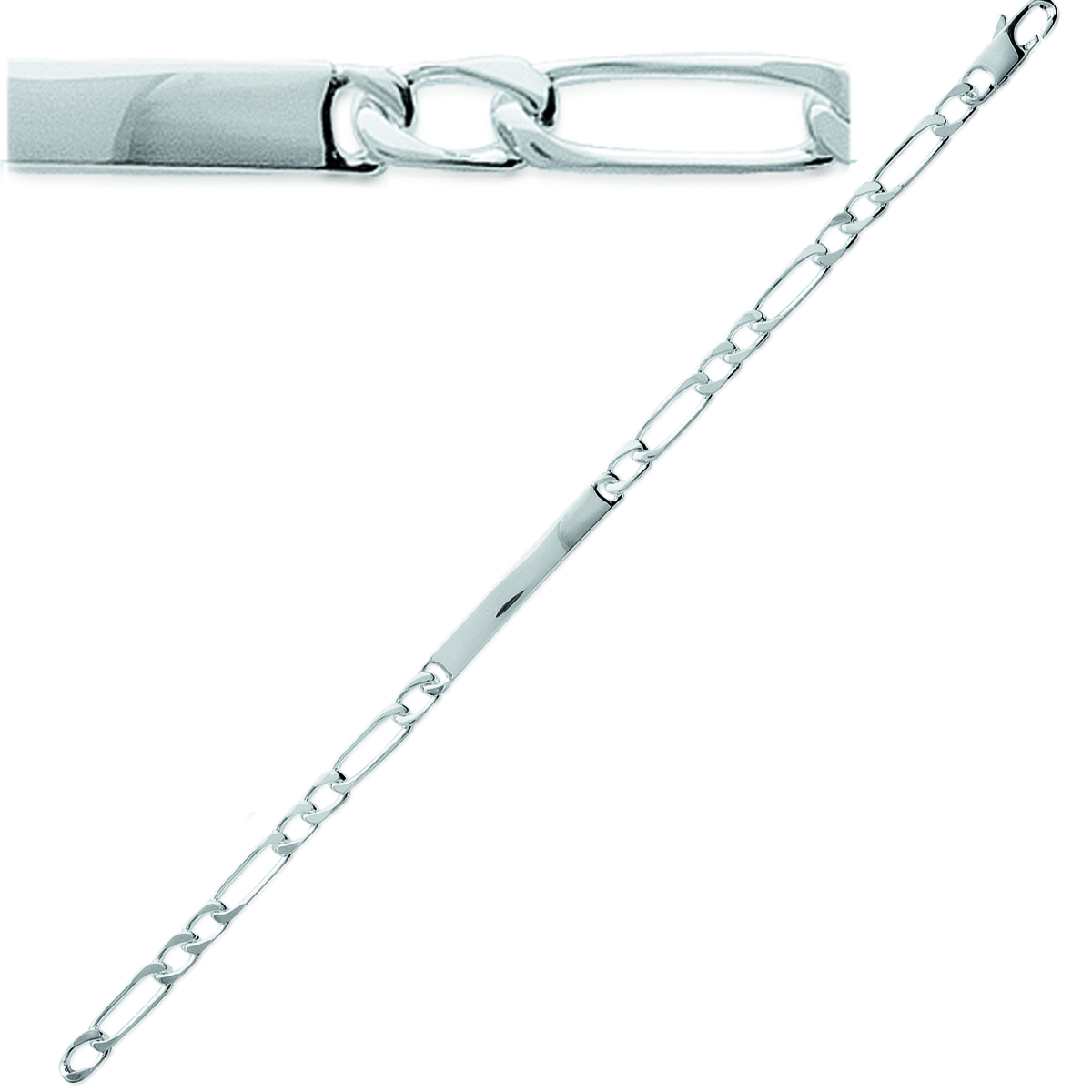 Gourmette Argent \'Identité\' rhodié - 18 cm 4 mm - [M7973]