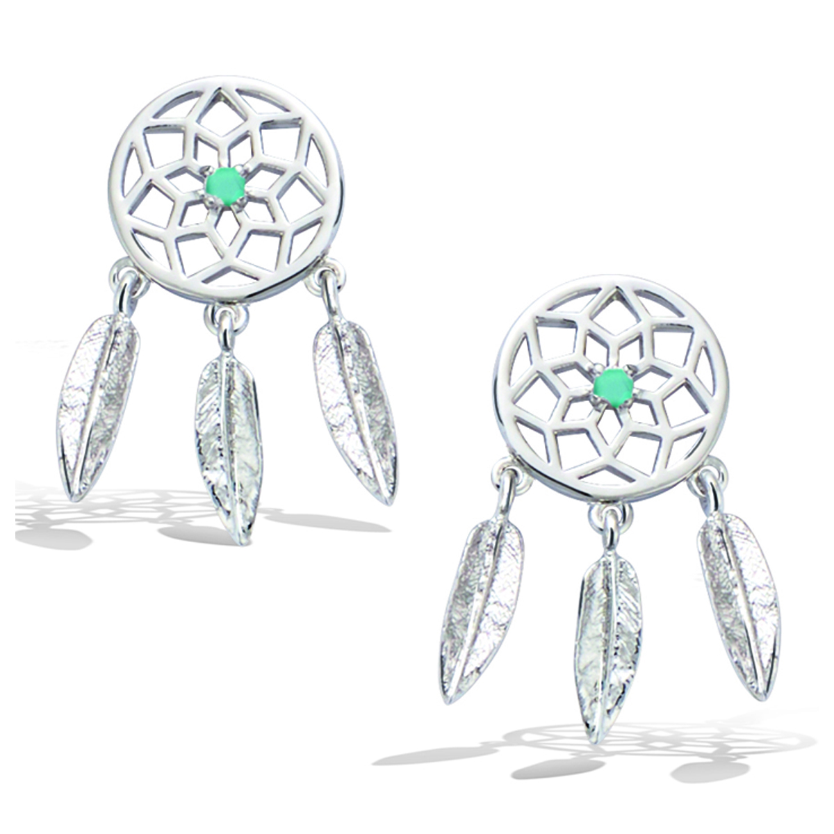 Boucles Argent \'Navajos\' turquoise argenté (rhodié) - 25x13 mm - [R1557]
