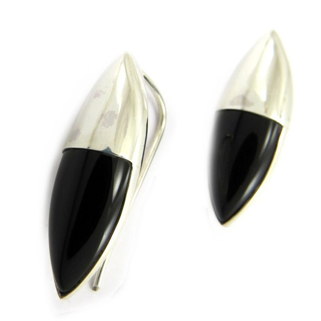 Boucles Argent \'Eva\' onyx - [G9187]
